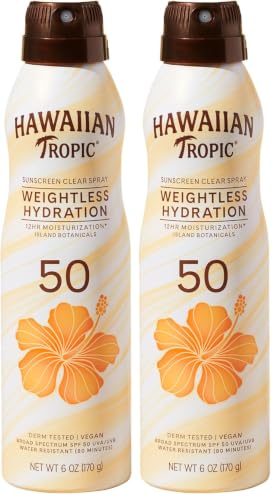 Image of Hawaiian Tropic Weightless Hydration SPF 50 Sunscreen Spray, 6 Oz (Pack of 2)