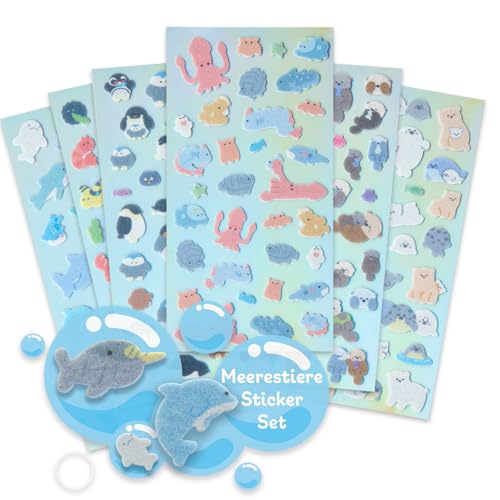 flauschige Filzsticker mit Meerestieren | 6 Bögen | weich | selbstklebend | vielfältig verwendbar | Ideal für Basteln, Scrapbooking und Schulanfang | Pinguin Wal Delfin Robbe | Jolly Stickers®