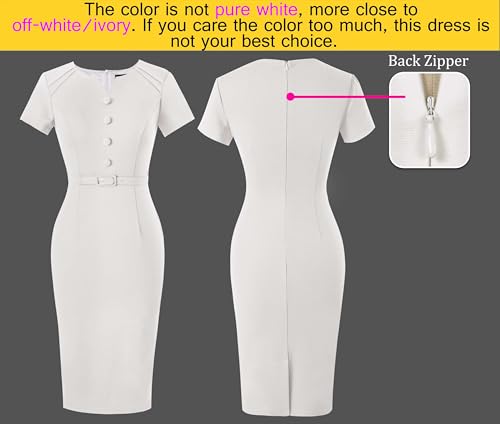 VFSHOW Womens Business Pleated Notch V Neck Buttons Fitted Work Office Elegant Belted Church Bodycon Pencil Sheath Dress…4