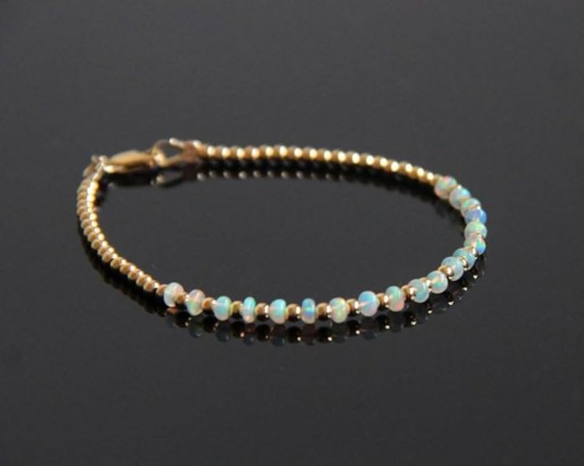 Ethiopian Opal Roundelle Beaded Bracelet with Rosegold Lock, Adjustable