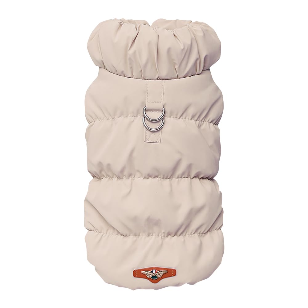 Warm Winter Coat for Dogs - Fleece Lined, Waterproof Windproof Jacket with D Ring, Sizes XS to L (Beige) — image 1