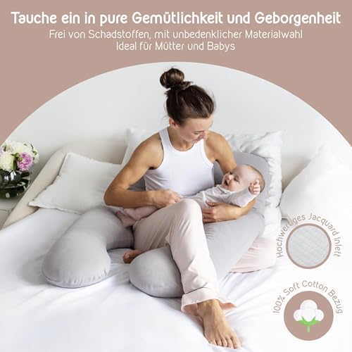 mimi kalu® DAS ORIGINAL Seitenschläferkissen mit Memory Foam [Formstabil] inkl. 100% Soft-Cotton Bezug und Schlafmaske | Schwangerschaftskissen zum Schlafen | Stillkissen | Kuschelkissen