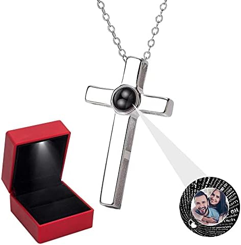 Personalized Photo Projection Necklace,925 Sterling Silver Projection Photo Necklace Custom Gift I Love You 100 Languages Pendant Jewelry Gifts for Women Girls
