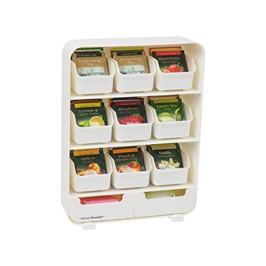Mind Reader 9 Removable Drawers Tea Bag holder and Condiment Organizer, White
