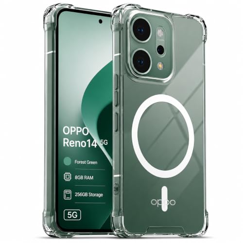 Image of Transparent Back Cover for Oppo Reno 14 5G Shockproof Side TPU Bumper & Back Pc Protective Magnetic Support Cover Case (Oppo Reno 14 5G)