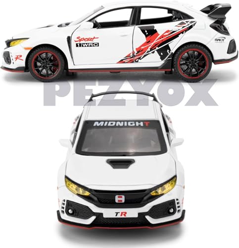 Image of 1 /32 Toy Car for Honda Civic Type-R Diecast Toy Vehicle Metal Pull Back Model Car with Light and Sound for Kids (White)