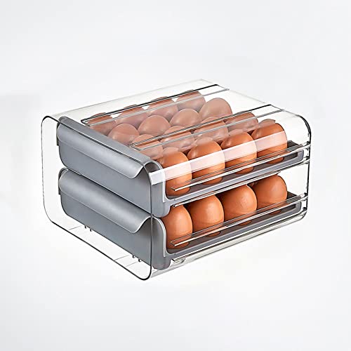 ZZUU Boîte de stockage d'œufs à double couche type tiroir grande capacité 32 compartiments,Boîte Rangement D'oeufs,Boite a Oeufs en Plastique,Organiseur pour économiser l'espace dans la cuisine, Gris Cover