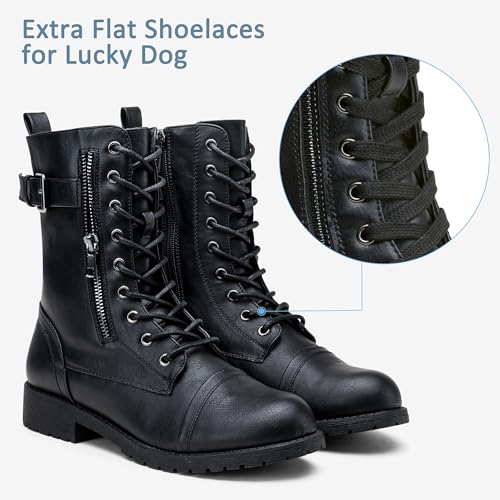 Vepose Women's Black Mid Calf Lace Up Combat Boots Low Heel, Size 7.5, 928 by Vepose - Used condition - Image 2