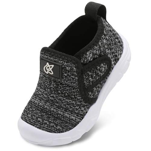 QFH Toddler Shoes Boys Girls Sneakers Comfy Barefoot Shoes Kids Adjustable Hook and Loop Walking Shoes Wide Toe Box Breathable Shoes