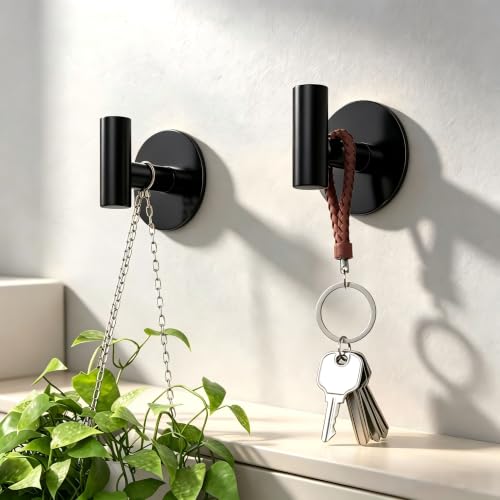 Image of Self-Adhesive Coat Hooks, Stainless Steel Heavy Duty Wall Hooks, Towel Hooks for Hanging Robes, Aprons, Coats and Hats in Bathrooms,Kitchens and Hotels(2 Pack, Black)