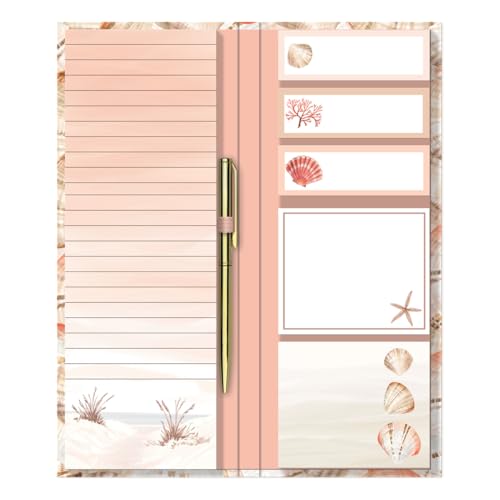 Image of Punch Studio Water's Edge Calico Shells, Hardcover Notefolio With Bungee, 40 Pages With Sticky Notepads (59186)