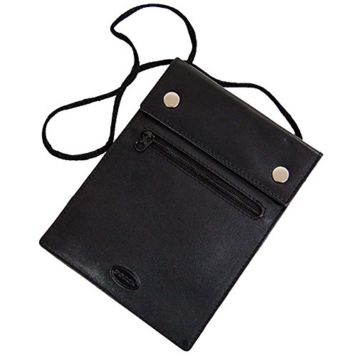 Pochette de poitrine en cuir souple GoBago noir avec porte-passeport transparent pour voyage