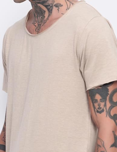 Image of Men's Cotton Scoop Neck T-Shirts, Regular Fit Tshirts Melange Scoop Neck T-Shirt