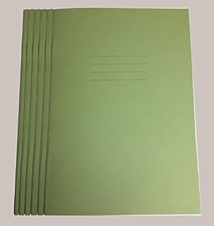 School Handwriting Exercise Books A5-48 Pages Green Cover - Learn to Write Literacy Notebook With Margin - Pack of 5 - By PARTY DECOR