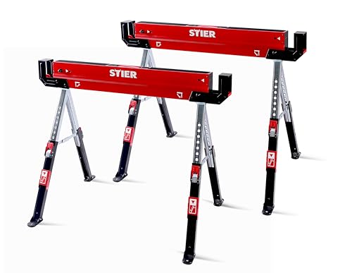 2 x Tréteau repliable/chevalet de sciage STIER réglable en hauteur, 590 kg