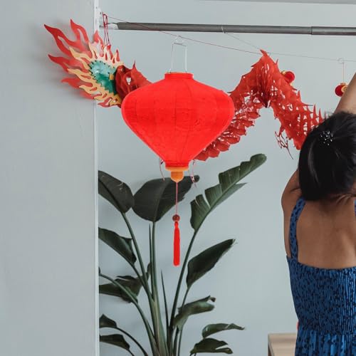 Linterna de seda roja para bodas y decoración de terrazas festivas 4