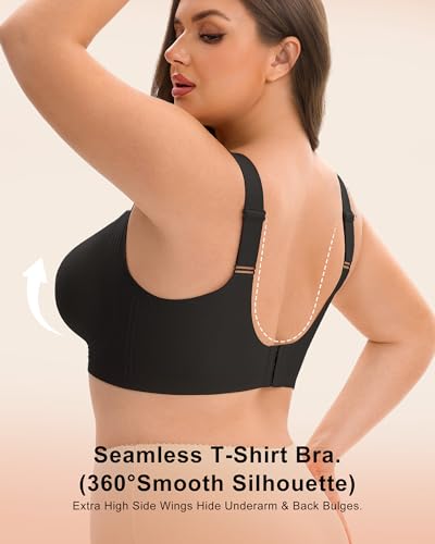 obind Wireless Jelly Bras for Women Supportive Push Up Bra Full Coverage No Underwire Seamless Plus Size Comfort Everyday Older T-Shirt Bralette Black — view 4