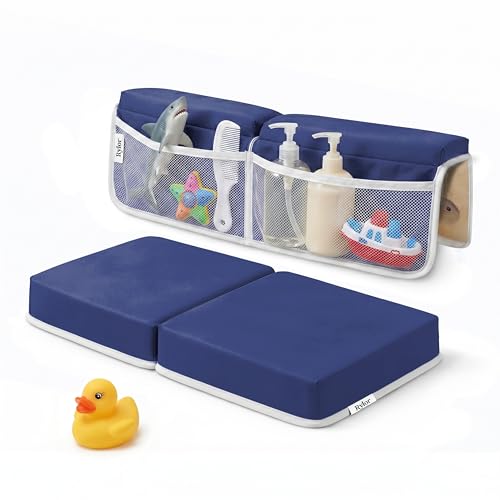 Image of Rylor Premium Baby Bath Kneeler Mat & Elbow Rest Pad Set - Comfortable Bath Kneeler and Elbow Kneeling Rest Pad for Parents, Extra Long 26'', 2.4'' Thick, Non-Slip Support for Easy Bath Time (Blue)