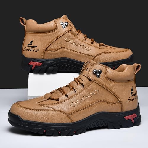 Men'S Leather Lace-Up Platform Hiking Boots Fashion Handmade High-Top Waterproof Non-Slip Oxford Ankle Boots For Trail Travel Outdoor Casual Boots3