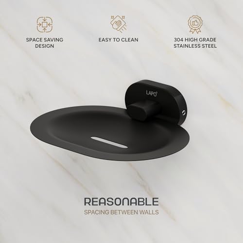 Image of LAPO Single Soap Holder for Bathroom, 304 Stainless Steel Soap Dish with Drain Tray, Wall Mounted Rust Resistant Bathroom Accessories, Black Finish,25 Years Warranty, Pack of 1 - KIK