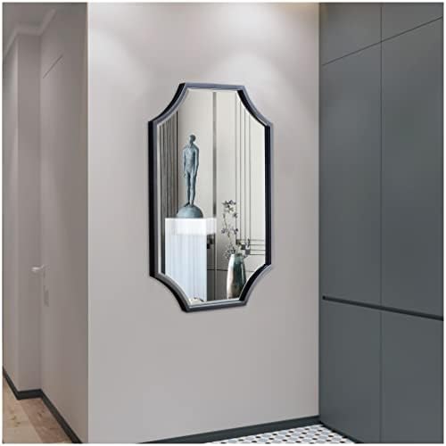 Kelly Miller 24"x36" Large Metal Black Mirror for Wall, Scalloped Beveled Mirror for Bathroom, Bedroom, Living Room, Entryway & Hallway