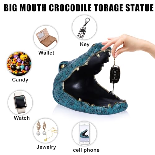 Statue d'alligator en résine avec bol de rangement pour clés et bijoux d'entrée
