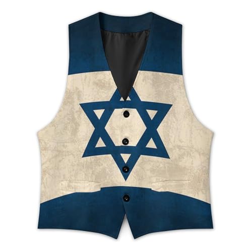 Vintage Israel Flag Funny Men's Formal Suit Vest Casual Business Dress Waistcoat Printed Vest Slim Fit2