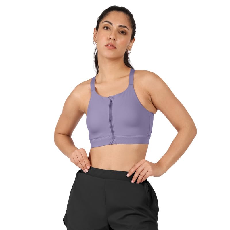 Image of BlissClub Zip-Up Sports Bra | Front Zip Closure | Attached Hook for Extra Support | Adjustable Straps | Removable Cups