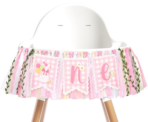 Image of Kriyokiaa One Silly Goose High Chair Banner One High Chair Banner Girl Photo Backdrop First Birthday Decorations for Girl Wall Hanging Decorations for Kids Bedroom