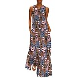 XUTSAKDCJ Summer Lightweight German Shepherd Dog American Flag Sundresses for Women, Casual Sleeveless Long Dresses Party Maxi Dress
