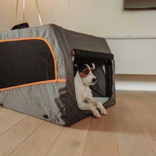 HUNTER faltbare Hundebox mit Aluminium-Gestell, Farbe: anthrazit/orange, faltbar & leicht, Alu-Gestell, Mesh-Fenster, waschbare Liegematte, Größe: M
