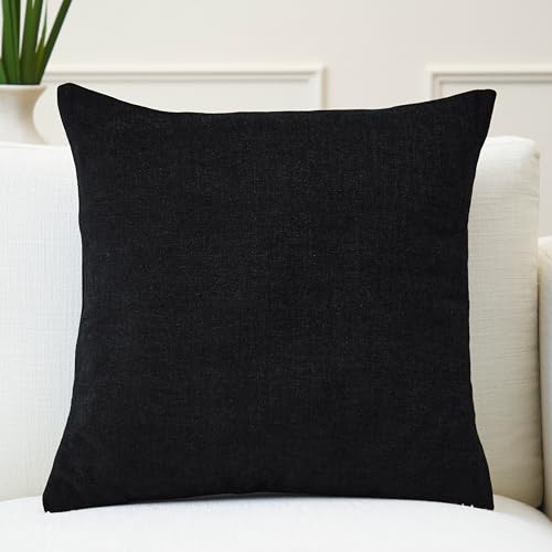 Image of Encasa XO Thick Chenille Throw Pillow Covers Set of 1 | Black - (24 inchx24 inch) (60x60 cm) | Decorative Accent Square Throw Pillow Cases for Couch, Home Decor, Sofa