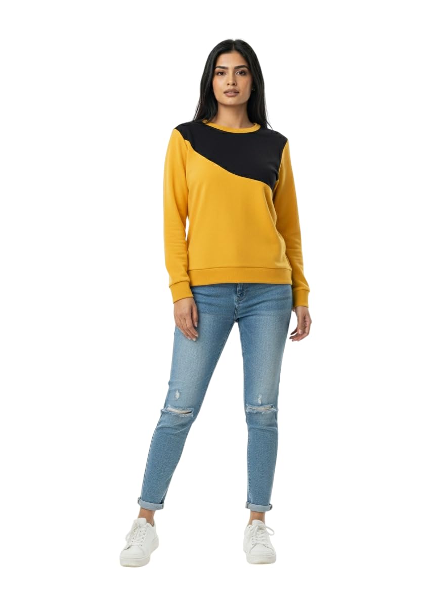 GoSriKi Women's Color Block Full Sleeve Sweatshirt Casual Round Neck Winter Pullover Soft Comfortable Regular Fit Stylish Everyday Wear for Office College Travel in multi