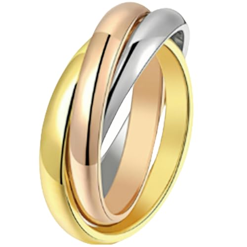 Anillos de acero inoxidable de triple bucle giratorios, diseño minimalista, bandas a juego entrelazadas, círculo sólido, regalo de joyería para parejas, 10, Acero inoxidable