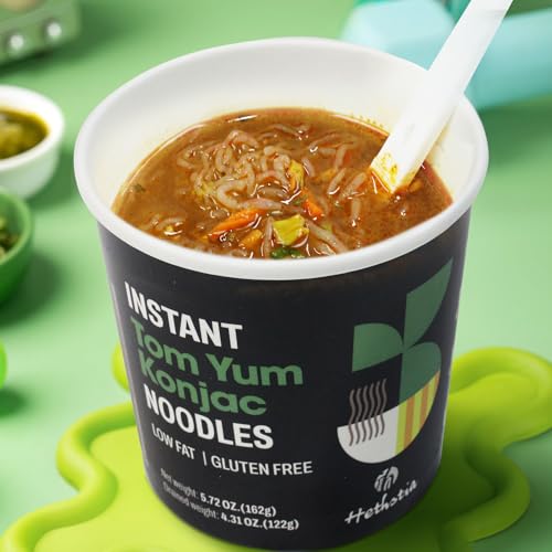 Image of Hethstia Shirataki Noodle Angel Hair Variety Flavor (Miso, Kimchi, Tomato), Ready to Eat, Low GI, Low Carb, Healthy Food, Instant Konjac Noodles Soup (6 Packs)