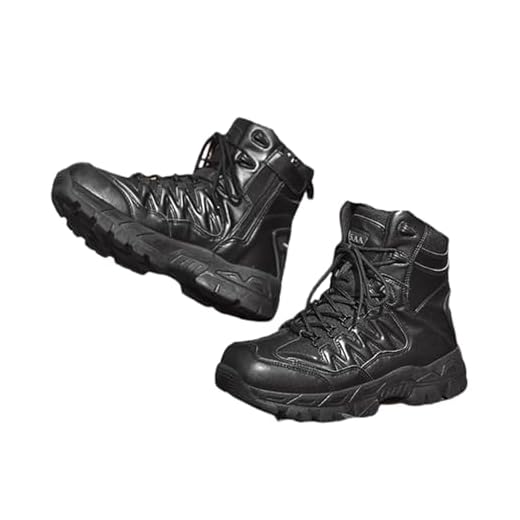 Botas Militares Largas Para Homem, O Fecho Lateral Superior Alto Dos Homens Amarra Acima Botas Táticas Militares Ao Ar Livre, Botas De Caminhada Antiderrapantes Duráveis para Homem(Black,42 EU)