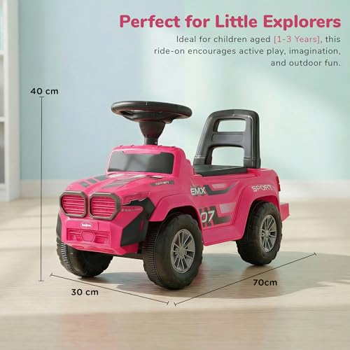 Image of Baybee Nitro Ride on Cars for Kids | Portable Ride on Jeep with High Backrest & Toy Storage | Baby Push Ride ons Toys Car with Music & LED Light | Outdoor Kids Cars for 1 to 3 Years Boy Girl (Pink)