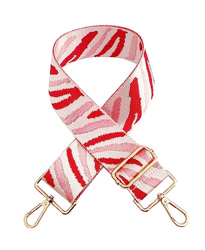 Image of Zebra Pattern Adjustable Bag Strap Replacement 2inch Wide Striped Jacquard Woven Belt for Purse Shoulder Guitar Camera Bag (White Pink Red)