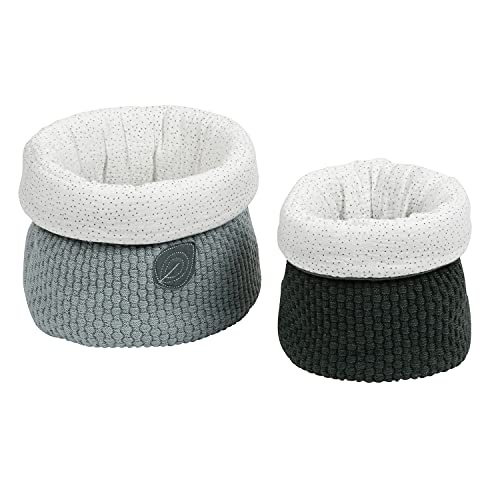 Nattou Paniers de Rangement en Tricot, Lot de 2, Ø 20 cm + Ø 15 cm, Luna et Axel, Vert/Blanc