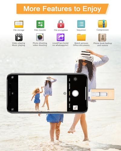 Image of GNASEET 256GB USB Flash Drive for Phone and Pad, Photo Stick High Speed External USB Thumb Drives Photo Storage Memory Stick for Save More Photos and Videos (Gold, 256GB)
