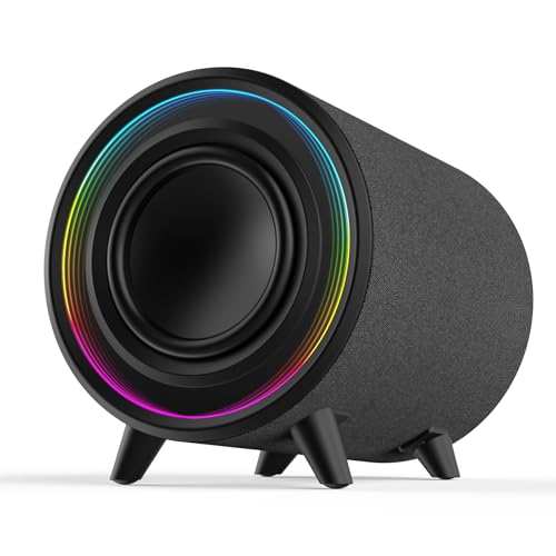 LITTOAK Powered Subwoofer, 100W Peak Sub with DSP, 6.5’’ Subs with Infinity Mirror - 3D Tunnel Light, 6 LED Home Theater Subwoofers, 40Hz-250Hz, Auto On/Off, Class-D Amp, Low Pass dial, Phase Switch