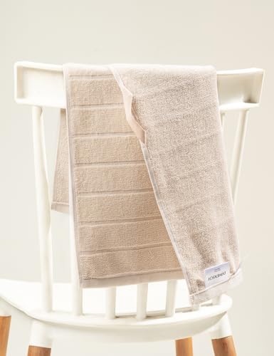Image of DAMENSCH 100% Cotton Hand Towel, Super Soft Gym Towel for Men Workout, Ultra Absorbent Kitchen Towels Cotton, Quick Dry, Long Lasting Colours Hand Towel Set-Serenen Biege
