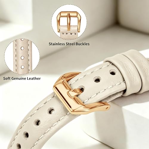 Slim Leather Band For Garmin Venu 3S 41mm/Venu 4 41mm,Beige/Rose Gold by Bntenotk - Used condition - Image 4
