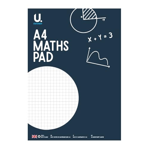Sixstore A4 Maths Pad Squared Paper 70 Pages 70gsm Blue or Grey Cover School Notebook for Maths Graph Work & Revision
