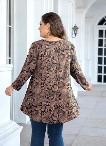 Tunic Tops for Women Plus Size 3/4 Sleeve Crew Neck Swing Flare Loose T-Shirt Blouses to Wear with Leggings4