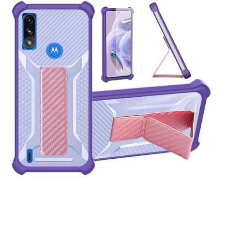 Funda para Motorola Moto E7 Power Funda Carcasa Case Cover [con Protector de Pantalla de Cristal Templado] Híbrida [Soporte Plegable Magnético] [Esmerilado antihuellas] Púrpura