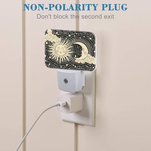 Image of Sun and Moon with Faces Plug in Night Lights, Astrology Nightlight Plug Into Wall Dusk to Dawn Sensor for Kid Girls Boys Women Men Room, Hallway, Kitchen, Bathroom, Stairs Decor