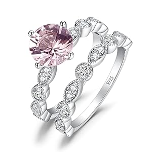 JewelryPalace Infinity 2.5ct Created Pink Morganite Sapphire Solitaire Engagement Rings for Women, 925 Sterling Silver Promise Ring for her, Marquise Twisted Anniversary Wedding Band Bridal Sets 6