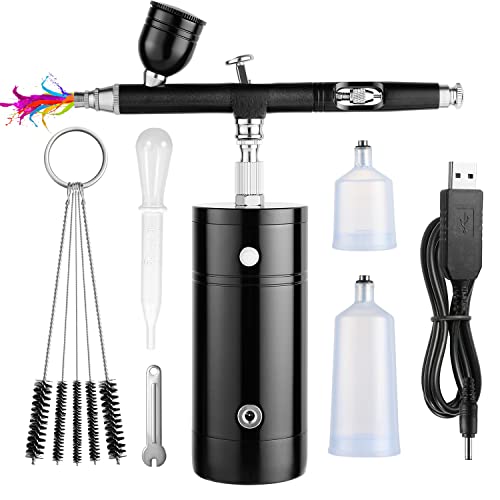 Cordless Airbrush Gun Kit with Compressor - Portable Rechargeable Air Brushes Set for Painting Models Shoes Nails Tattoos Hair Food