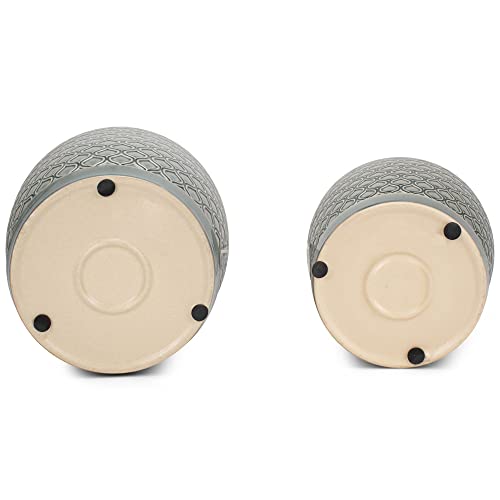 Napco Jw-72011 Stamped Lattice Design Navy Blue Ceramic Indoor Or Outdoor Garden Planter Pots, Set Of 2 #TOP4